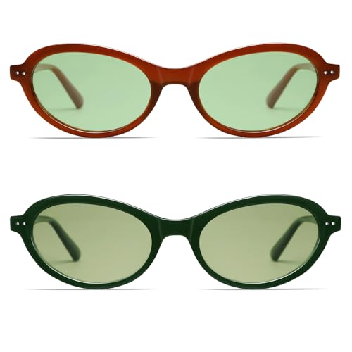 Image of VANLINKER Trendy Oval Polarized Sunglasses for Women Men Small 90s Style Retro Cat Eye Frame Narrow Sleek Design VL9847