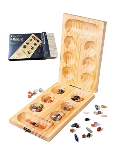 SUSWIMマンカラ ボード 子供用 カラハボードゲーム 折りたたみ木製ボード ガラスマンカラストーンセット ボードゲーム マンカラカラハ 戦略ゲーム パーティー、旅行、家族イベント、大人のサムネイル