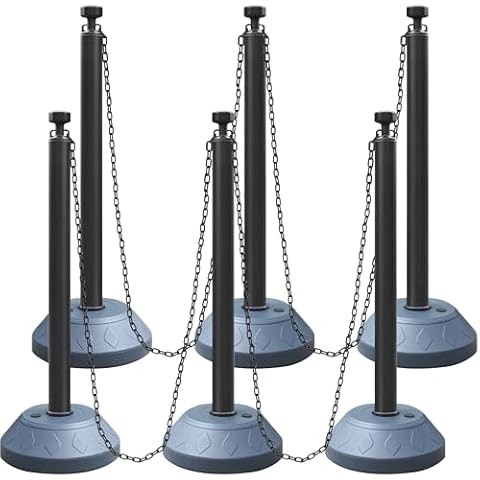OrangeStar 6 Packs Traffic Delineator Post Cones, Expandable 40” Chain Safety Barriers with 6 x 6.6 Ft Plastic Chains, Crowd Control Stanchion Sets for Outdoor and Indoor Cover