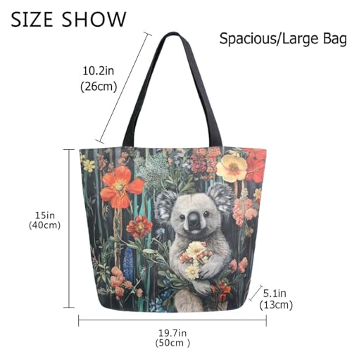 Beautiful Art Painting Koala Extra Large Canvas Gym Shoulder Tote,Durable Daily Reusable Top Handle Bag for Mens Womens Yoga Weekender Picnic Beach Travel Market Shopping3