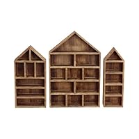 HUAJINGKEJI Set of 3 Wooden House Shape Wall Mounted Display Shelves for Miniature Figures Collections Storage