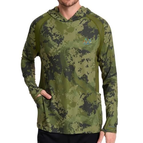 Image of Men's UPF 50+ Hoodie Shirt Long Sleeve Permanent UV Sun Protection Vented Tee Performance for Outdoor Hiking Fishing