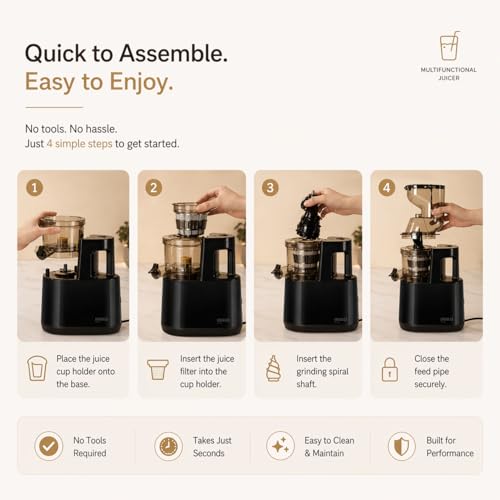 Image of IRIKO Cold Press Juicer, Slow Juicer with Wide Feed Chute, BPA-Free, Stainless Steel Filter, Safety Lock, Low Noise, Easy to Clean,