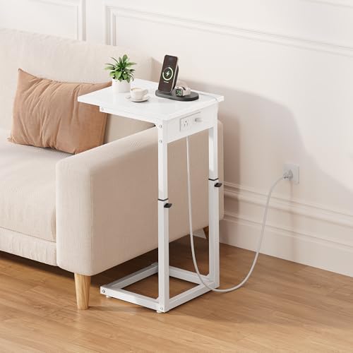 Vagusicc C Shaped End Table with Charging Station, C Table End Table Adjustable Height Sofa Table, Side Table for Couch, Couch Table that Slide Under, TV Tray Arm Table for Living Room,Bedroom, White by Vagusicc - Used condition - Image 8
