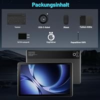 Laptok Tablet 10 Zoll, Android 15 Tablet mit 32 GB ROM+1 TB TF, 5000 mAh, WiFi 6, Bluetooth 5.4, Widevine L1, Touchscreen-Tablet mit Tastatur und Maus, Schwarz – Ansicht 8