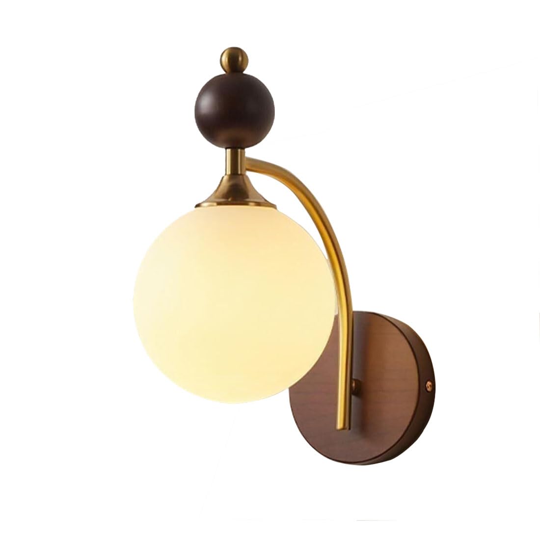 HUAYUSEDF Modern Wall Lights Glass Lamp Shade Rustic Wooden Base Sconces Lighting Gooseneck Nordic Industrial for Living Room Bedroom Bedside Porch Entrance