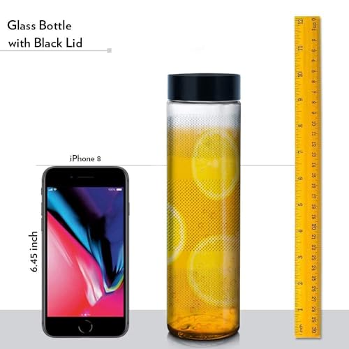 Image of 1000ml Glass Food Grade Airtight Water Bottle with Leak-Proof Black-Color Plastic Lid - Water, Smoothie, Juicer and Beverage Glasses (2, Black Rio)