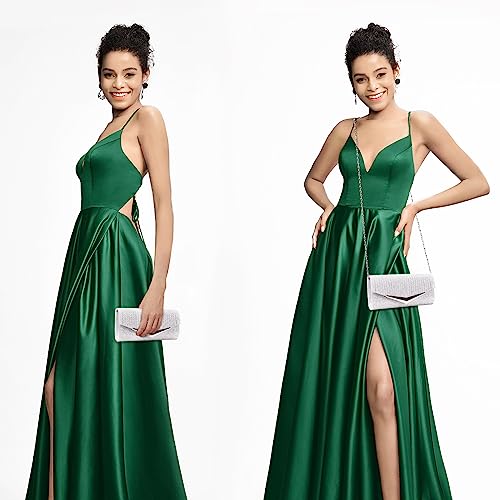 Image of Larcenciel Pleated Satin Clutch Purses for Women, Dumpling Pouch Style Evening Handbag for Prom, Party, Wedding, Formal Event