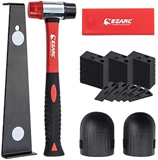 EZARC 64-Piece Laminate Wood Flooring Installation Kit with Reinforced Double-Faced Mallet, Heavy Duty Pull Bar, Tapping Block, Foam Kneepads and 60 Piece Spacers