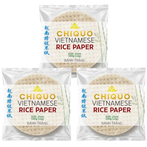 Chiquo Vietnamese Rice Paper 22cm 340g - Pack of 3 | Authentic Vietnamese Wrappers | Ideal for Spring Rolls Summer Rolls Asian Dishes | Easy to Use