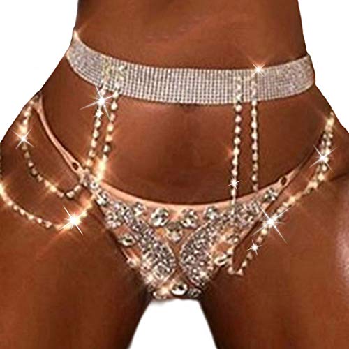 Victray Crystal Belly Waist Chain Layered Rhinestone Body Chains Fashion Waist Jewelry Party Body Accessory for Women and Girls (Silver)