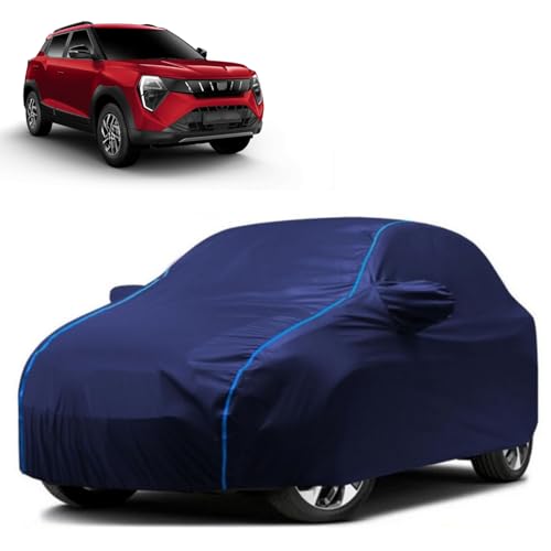 Image of Kerwa Car Body Cover Waterproof Compatible with Mahindra XUV 3XO | Scratch Proof, Anti-Dust, UV Protection with Windproof Buckle Strap and Mirror Pockets, Bottom Elastic Fitted-Blue