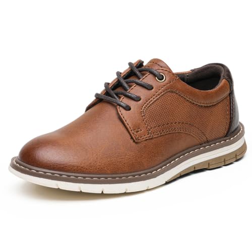 Marcport Marcport Boys Lace-Up Casual Shoes - Comfortable Cognac School Shoes, Size 5