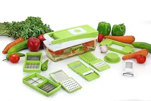 QRIZ 14 in 1 Multi-Purpose Vegetable and Fruit Chopper - Multicolour, Plastic Body, Stainless Steel Blades