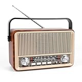 Radio Vintage Bluetooth Portable, Enceinte Haut Parleur avec Lecture AUX/USB/TF, Radio Vintage AM/FM/SW avec Batterie Rechargeable, Idéale pour Maison, Jardin & Urgences