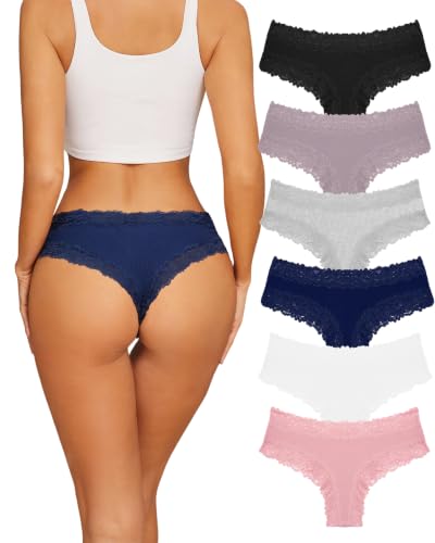 Image of Womens Cotton Underwear Sexy Lace Brazilian Panties Soft Bikini Ladies Pack