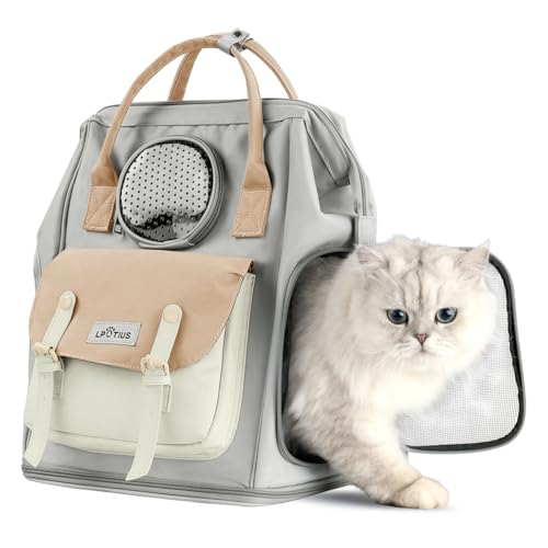 Nastarki Mochila para Gatos, Mochila para Mascotas Gatos Perros Carga Máxima 8KG, Transportin Bolsa para Gato con Ventana de Malla De Viaje para Viajes, Senderismo, Caminar (Caqui)