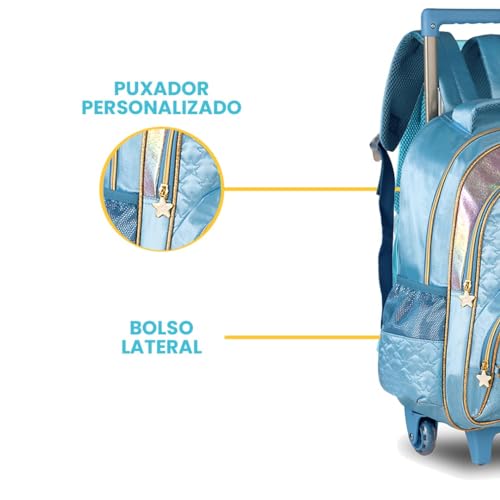 Kit Mochila Rodinha Estojo Lancheira Princesa Sereia Sweet Queen Infantil (Verde)