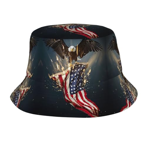 Sombreros unisex con estampado de águila calva norteamericana para mujeres y hombres, plegable, transpirable, para playa, senderismo, pesca, color negro