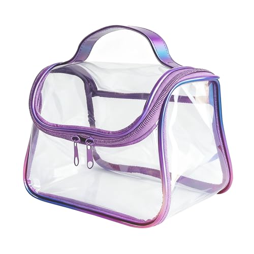 TotePrint Transparente PVC Kosmetiktasche 23x 14 x 15 cm wasserdichte Kulturtasche mit Tragegriff Durchsichtige Reise-Toilettentasche mit Reißverschluss (Lila)