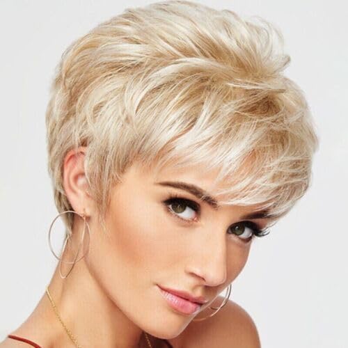 ORAVISTA Short Blonde Synthetic Pixie Cut Wigs for Older Women