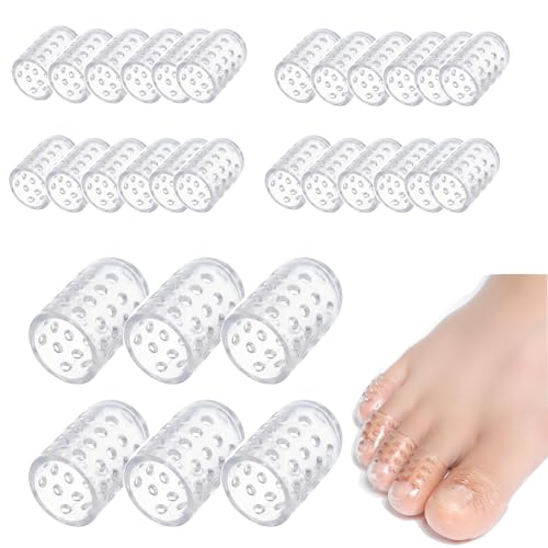 NOVAHAUS 30PCS Silicone Anti-Friction Toe Protector Soft Clear Gel Breathable Toe Covers Unisex for Men and Women Dual Size Toe Sleeves for Corns Calluses Blisters and Ingrown Toenails