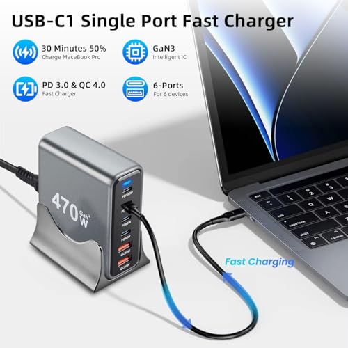Cargador USB C 470W ARCELI GaN III, tecnología avanzada de carga múltiple 5