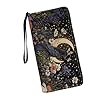 Coldinair Individuell bedruckte Damen-Geldbörse aus PU-Leder, mit Reißverschluss, RFID-blockierend, Münzfach, Handy, Clutch, Geldbörse mit Armband für Reisen, Crow Moon Floral, Einheitsgröße, Casual #5