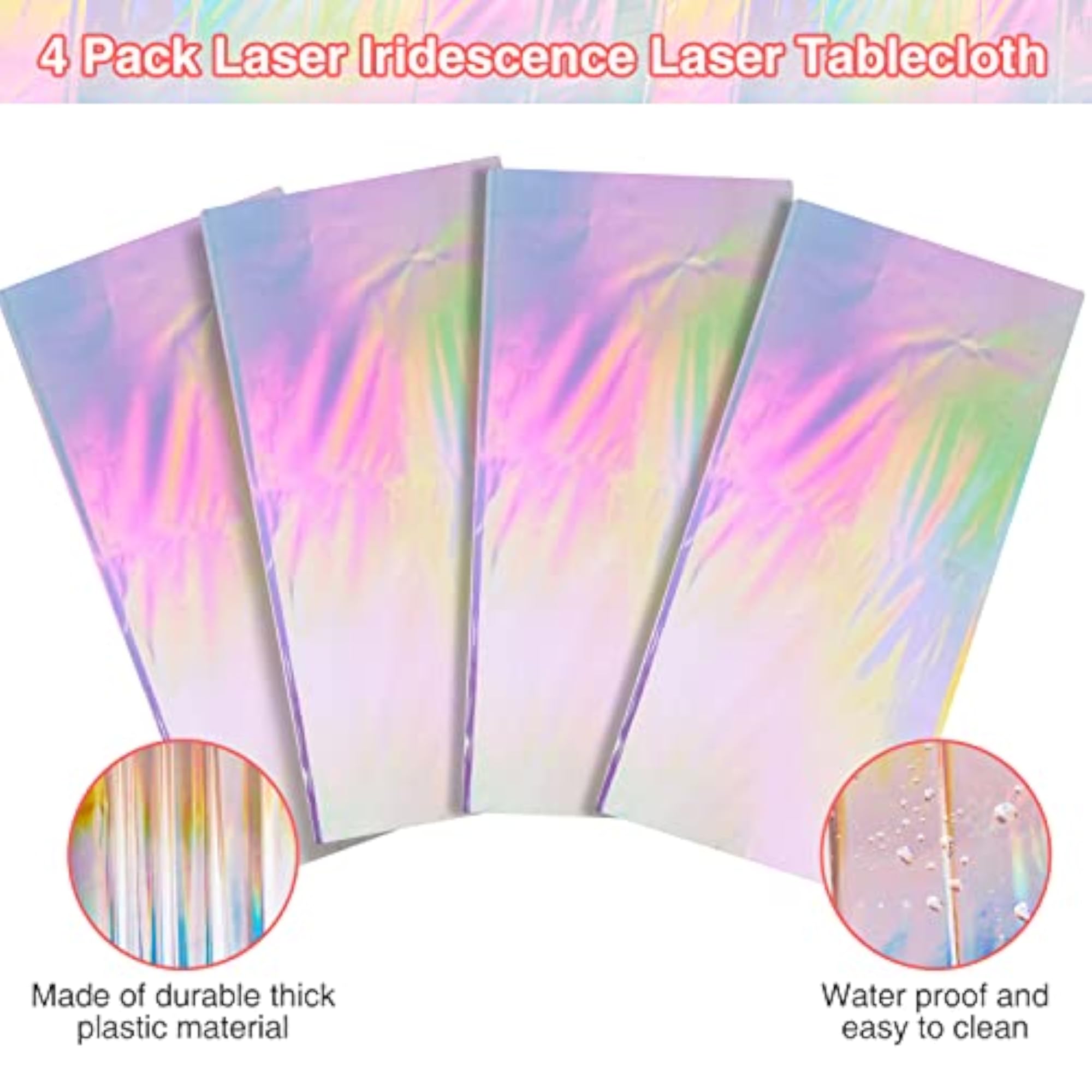 4 Pack Iridescent Plastic Tablecloths, Disposable