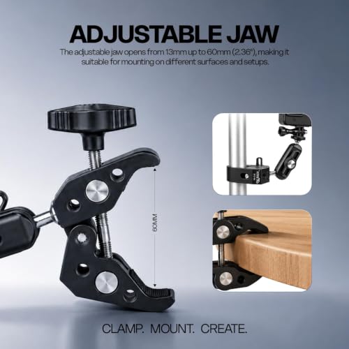 Image of Hiffin HF-15 Super Clamp Mount for Camera, Mobile, LED Light & Action Camera | 360 Adjustable | CNC Aluminium Alloy | 1 /4 inch & 3 /8 inch Thread | Heavy Duty Clamp