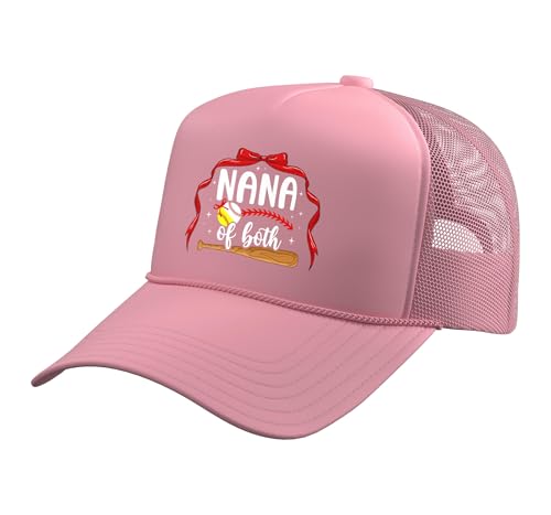 Nana of Both Coquette Baseball Softball Nana Grandma Trucker Hat with Adjustable Mesh Back, Pink