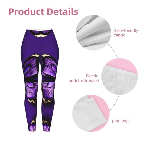 Leggings de compresión premium tacto suave mariposas moradas 6