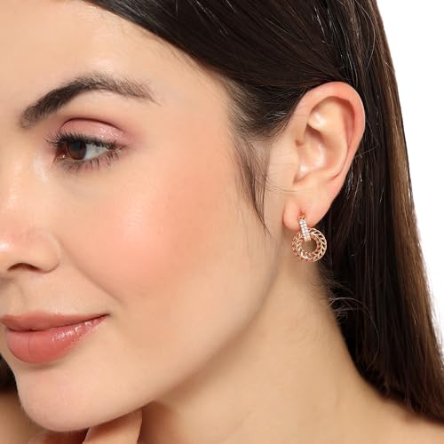 Image of Nilu's Collection 18k Rose Gold Plated Clip On Hoop Earrings, Stylish Women Earrings, Fancy Zircon Copper Bali Earrings for Women and Girls (Drop design)