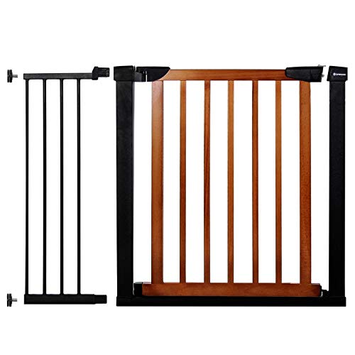 SPRINGOS – Barrera de seguridad de madera, barrera de seguridad para puerta de bebé, rejilla de protección de escaleras, 75-82 cm, con extensión de 28 cm
