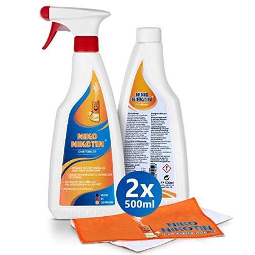 NIKO Nikotin Profi Nikotinentferner [2x 500ml] inkl. Reinigungstuch I Kraftvoller Nikotin Entferner Reiniger I auch als effektiver Kunststoffreiniger gegen hartnäckige Vergilbung & Flecken Cover