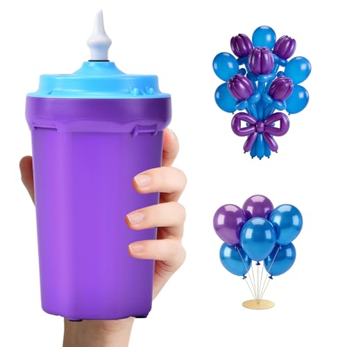 Portable Balloon Pump Electric, Rechargeable Cordless Balloon Pump Inflator for All Balloons, Latex 260q Foil Mylar Balloon Inflation, Quick-Fill Inflator& Deflator for Inflatables,Purple & Blue