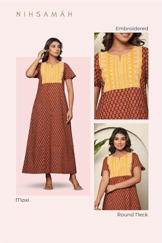 Image of NIHSAMAH Cotton Nighty for Women - Printed Stylish Night Gown, Comfortable Sleepwear Long Nightwear, Maxi