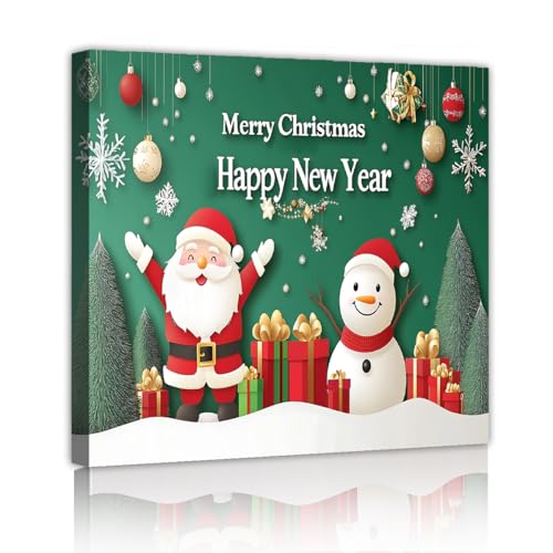 Toile Wall Art Noël Père Noël CHERHERART 55x55cm Décoration Murale Festive