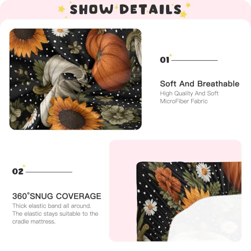 Image of Crib Sheet Breathable Soft Crib Mattress Sheet for Baby Toddler Boys Girls Fitted Crib Sheet Fit Standard Crib Mattress 39 x 27 Inch Black Dotty Pumpkins Sunflowers Daisy