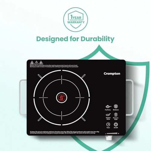 Image of Crompton Infrared 2200W Induction Cooktop with Feather Touch Controls, Rotary Knob and Adjustable Power Levels, LED Display, Overvoltage & Overheat Protection | Efficient Electric Cooker Kitchen