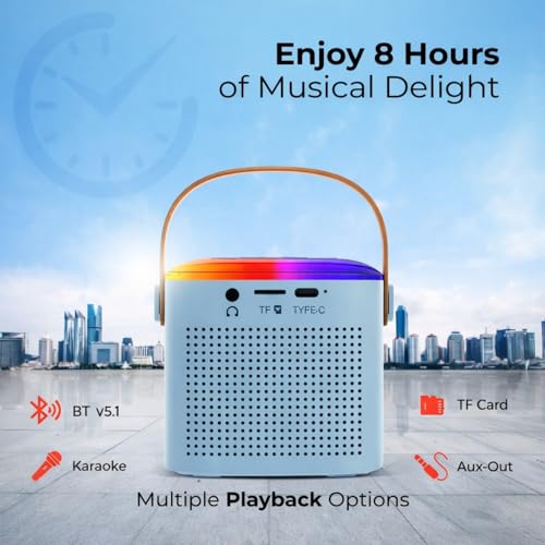 Image of One94Store Portable Bluetooth Speaker 10W with Wireless Karaoke Mic, Bluetooth 5.1, 8H Playtime, 5 Voice Change Effects, RGB LED Lights, TF Card Support, Type-C Charging, Mini Wireless Speaker - Blue