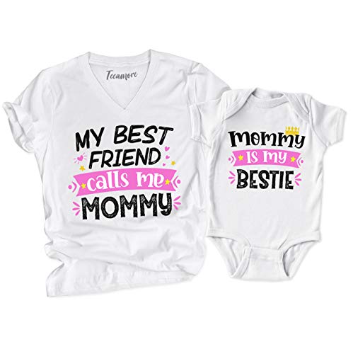 TEEAMORE Mommy is My Bestie My Best Friend Calls Me Mommy Matching Shirt Mom Kids T-Shirt Gift3