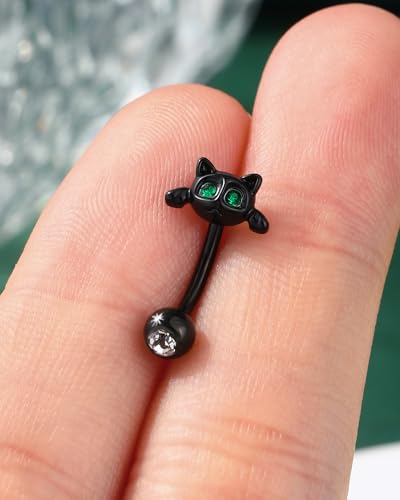 Cocharm COCART044-CAT-BK8MM Cute Black Halloween Rook Piercing Jewelry 16G Cat Rook Earrings 8Mm Stainless Steel Rook Jewelry 16G Rook Piercing Dainty Rook Bar Black Rook Barbell thumb #3
