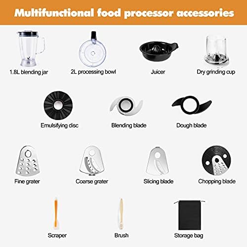 COSVALVE Food Processor 9-in-1 Multifunctional Food Mixer Blender Chopper Grater Slicing Citrus Juicer Knead Dough Emulsifier Dry Grinding 2 Speeds & Pulse Function Silver