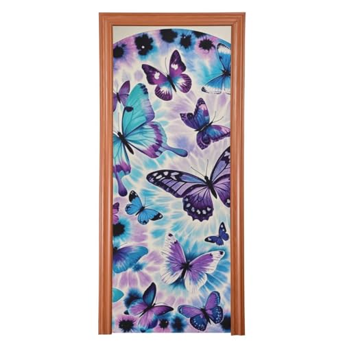Lila batikfärgade fjärilar bakdörrskydd 91 x 248 cm sommar dörr banderoller vår sommar säsongsdekor L