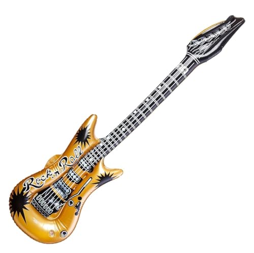 Inflatable Guitar Gold Rock Star Blow Up Toy Photo Prop Music Instrument Party Favour Costume Fancy Dress Up