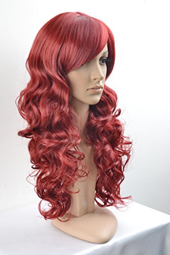 BERON 24" Stylish Long Curly Wine Red Hair Wig Party Perruque (Wine Red) - Thumbnail 2