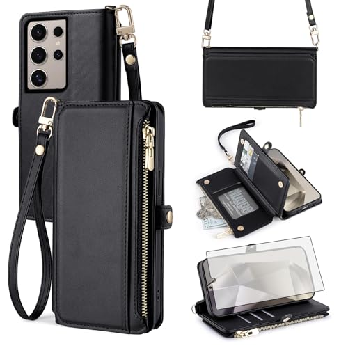 Coque Samsung S24 Ultra avec protège-écran et porte-carte intégré