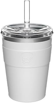 KeepCup Thermal Cold Cup - Insulated Stainless Steel Reusable Coffee Cup with Lid and Straw - 12oz/340ml - 12oz/340ml - White