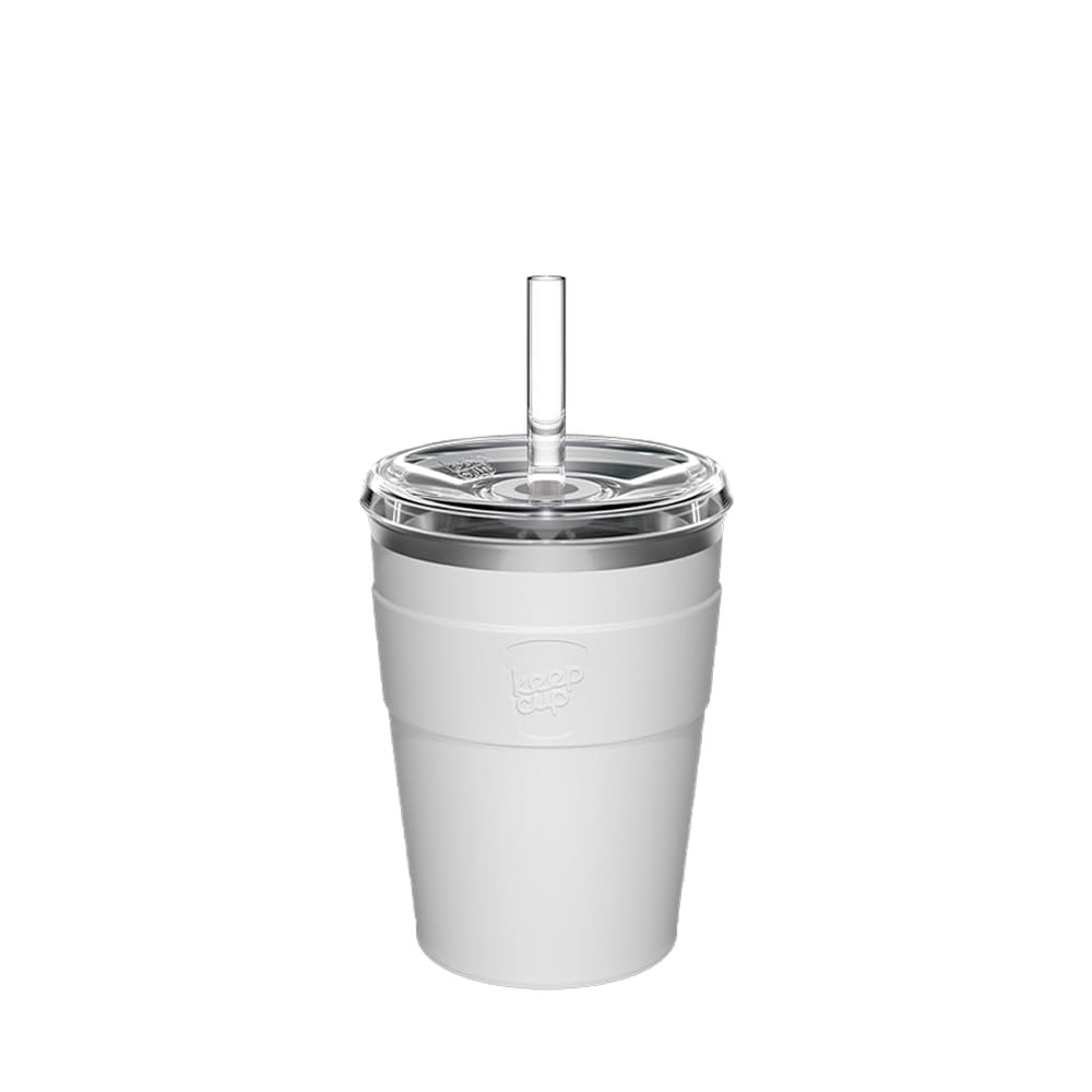 KeepCup Thermal Cold Cup - Insulated Stainless Steel Reusable Coffee Cup with Lid and Straw - 12oz/340ml - 12oz/340ml - White โ image 1